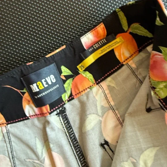 Anthropologie Maeve Black/ peaches Women's Pants size 25 - Picture 6 of 8